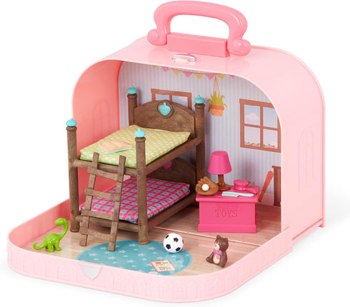 Li’l Woodzeez Bunk Beds Playset - Compact Travel Suitcase with Dollhouse Furniture & Accessories for Kids Age 3+
