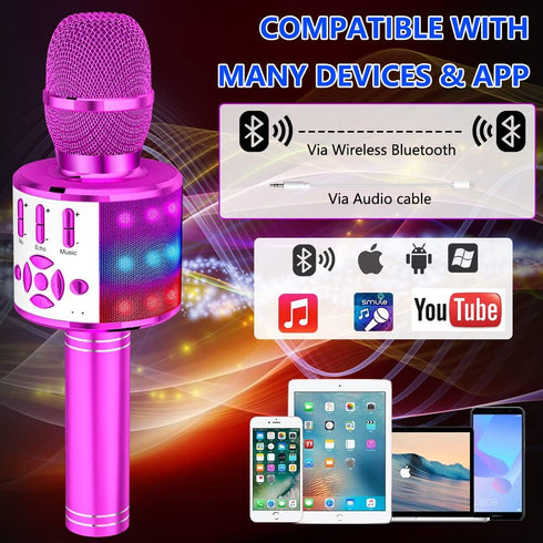 Amazmic Kids Karaoke Microphone Machine, Portable Wireless Karaoke Machine with LED Lights, Gift for Children Adults