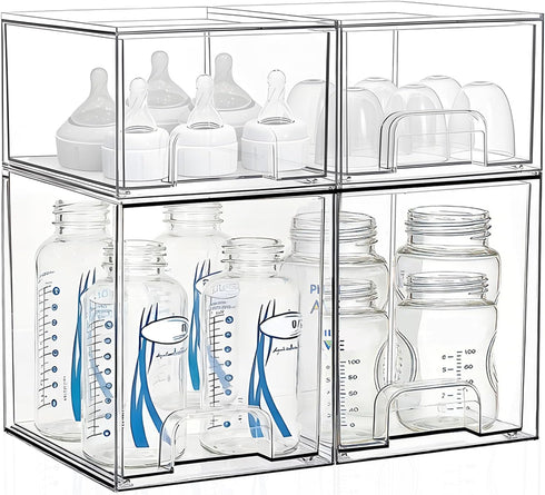 Baby Bottle Storage Organizer: Clear Stackable Storage Drawers, Acrylic Bottles Station Organizer