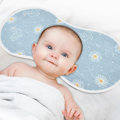 decor gift 4 Pack 22x11in Cotton Muslin Baby Burp Cloths Breathable Cartoon Swan Sunflower Pastel Blue washcloth