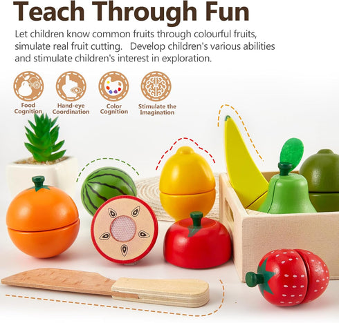Sets 18 HERSITY Wooden Play Food for Kids Kitchen Cutting Fruits Toys Pretend Play for Toddlers Gift for Boys Girls