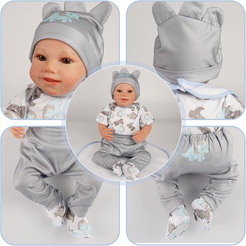 BABESIDE 6 Pcs Reborn Baby Doll Clothes for 17-22 Inch Dolls, Outfits with Hat for Newborn Boy & Girl