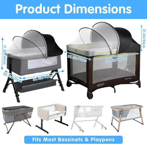 WANRU 2-Way Bassinet Mosquito Net Cover - Half-Blackout Mosquito Net for Baby Crib & Bedside Sleeper, Breathable Crib