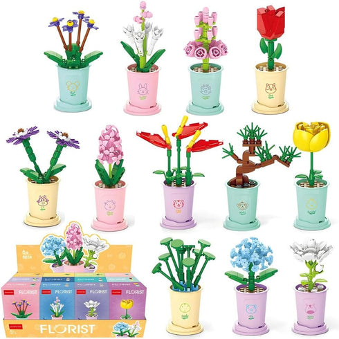 Liberty Imports 12 Pack Mini Flower Botanical Building Block Collection, Creative Flower
