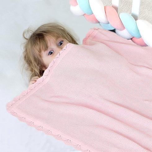 100% Cotton Baby Blanket, Light Pink, Knit Soft Warm Nursery Blanket, 30 x 40 Inches for Toddler Newborn