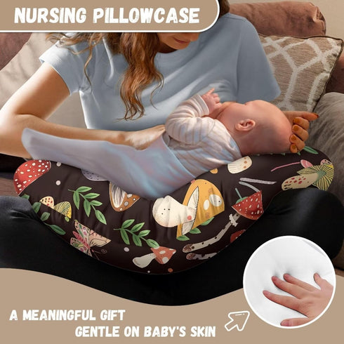 Psesaysky Cute Mushroom Baby Nursing Pillow Cover for Bottle Feeding, Stain Resistant Soft Breastfeeding Pillow