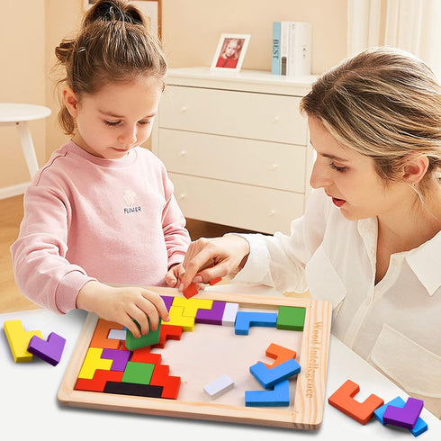 FFTROC Wooden Puzzles for Kids Ages 4-10, Thick Colorful 3D Russian Blocks and Brain Teaser Tangram Jigsaw STEM