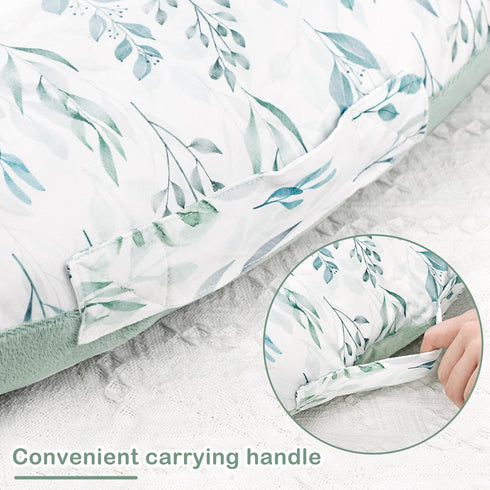 DILIMI Newborn Lounger Pillow Cover - Soft Green Leaf Design