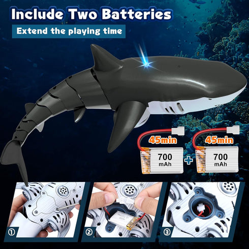 2.4Ghz 6+ 2 Remote Control Shark Pool Toys for Boys Kids,Highly Realistic Shark Pool Toys for Kids,RC Boat Outdoor