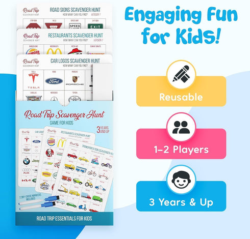 Car Bingo - Road Trip Essentials, Activities and Games for Kids Ages 4-8