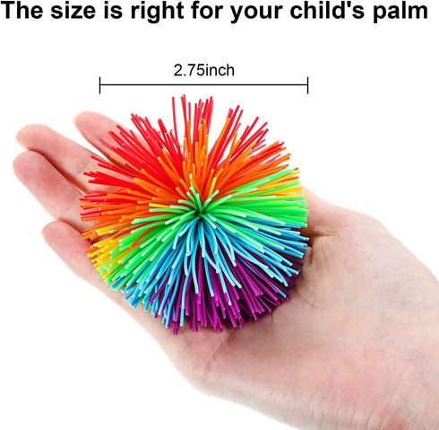 Leinuosen 12 Pieces Monkey Stringy Balls, Sensory Soft Rainbow Pom Bouncy Stress Bags, Multicolor Party Favors