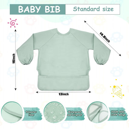 6 Pack 6-24 Jeyiour Long Sleeve Baby Bibs Mess Proof Bib Washable Feeding Bib Waterproof Smock Bib for Infant Toddler