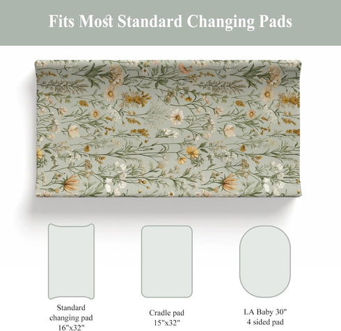 Summer 32''16'' Vintage Wildflowers Baby Changing Pad Covers for Boys Girls Retro Plant Fitted Change Table Pad Covers