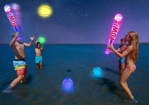 Pool Toys Beach Games for Kids - Inflatable Baseball with LED Light-up Glow in The Dark Bat for Outdoor Fun