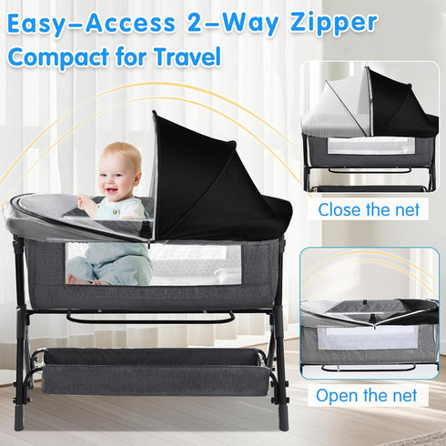 WANRU 2-Way Bassinet Mosquito Net Cover - Half-Blackout Mosquito Net for Baby Crib & Bedside Sleeper, Breathable Crib