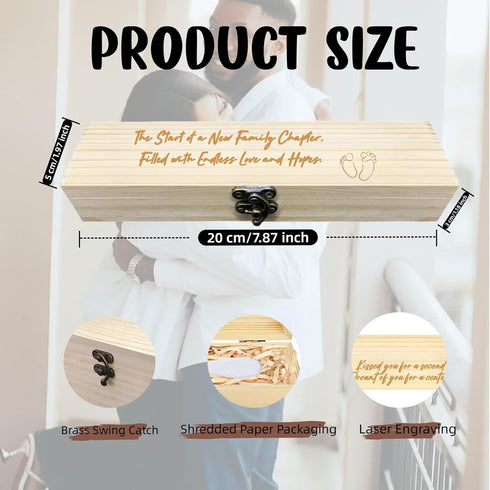 Xtlonbom Pregnancy Test Keepsake Box,Baby Footprints Wooden Pregnancy Test Gift Box Pregnancy Announcement Gifts Box