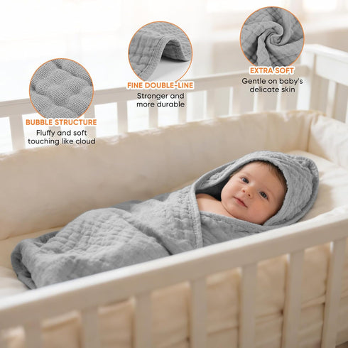 MIGIOL 100% 32 32 Inches, 3 Muslin Hooded Baby Towels Cotton Super Soft Muslin Baby Bath Towel - x Suitable for Newborn