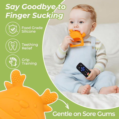 3-18 Set, Teething Toys Months Baby Teether Toy Toddler Remote Teether for Babies Silicone Hand Teether Mitten Control