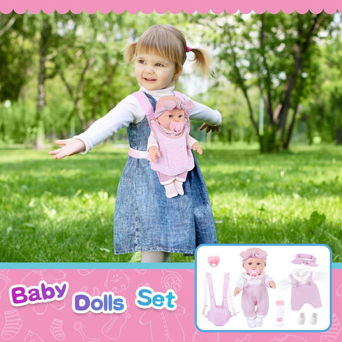 BDDOLL 12'' Playset Baby Doll with Clothes and Dolls Carrier Accessories Included Baby Carrier, Bottles, Nipple, Socks