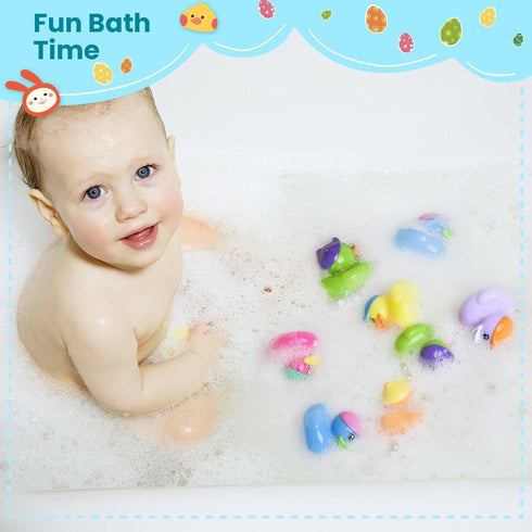 12 PCS Prefilled Easter Eggs with Rubber Duck Toys, Easter Basket Stuffers, Easter Egg Fillers, Bath Toy Squirters
