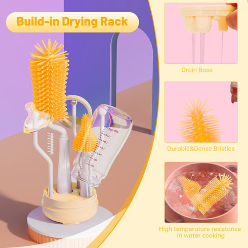 Koumolar Set,Travel Bottle Brush Bottle Cleaner Kit with Baby Bottle Brush,UV Light,Straw Brush,Nipple Brush,Bottle