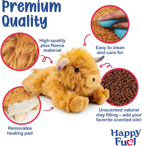 1.5 lb Cozy Highland Cow Microwavable Stuffed Animal Unscented Heating Pad Plush, Soft Cute Cow Toy for Relaxation