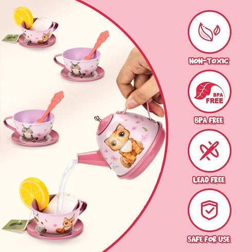 Set 3-6 Set, Lajeje Cat Tea Party for Toddlers & Little Girls Ages Pretend Play Toy & Birthday Gift, Includes Kitten