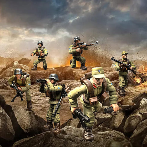 6 PCS Mini WWII Soldier Military Action Figures, Army Model Building Block Toys with Accessories for Kids