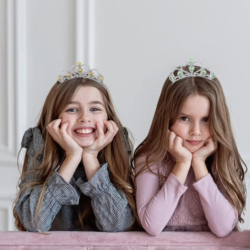 Lovelyshop Colorful Gems Silver Rhinestone Tiara for Kids, Birthday Princess Crown