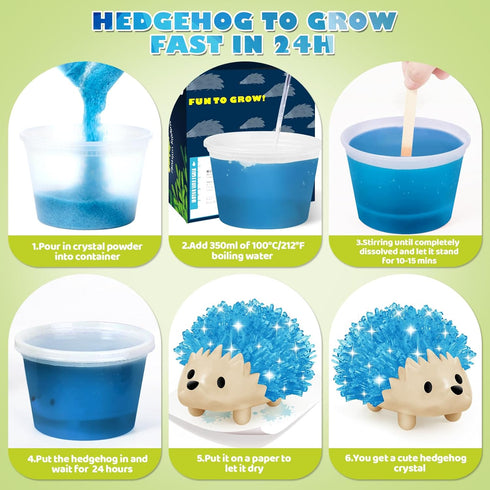 2 (24H),Science 8-12 6+ sdaymol Crystal Growing Kit for Kids - Colors Hedgehog to Grow Fast in Experiments Learning