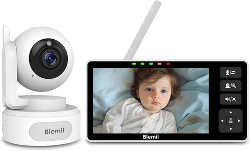 Blemil Baby Monitor, 5.5" HD Split-Screen with 4000mAh Battery, Panoramic Zoom Video Baby
