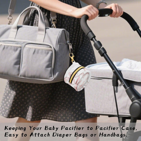 YETTASBIN Pink Bow Portable Pacifier Holder Case with Metal Hook Buckle & Zipper for Diaper Bag and Stroller, Versatile