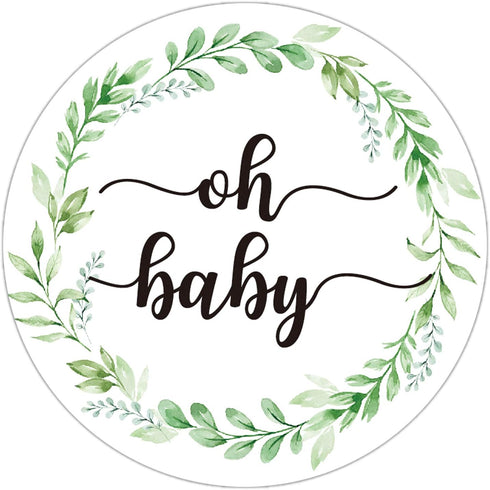 None Brand 50 Pcs Greenery Baby Shower Thank You Labels, 2 Inch Round Stickers with Green Leaf Design