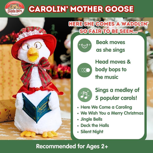 14 inches Cuddle Barn - Carolin' Mother Goose | Animated Musical Singing Christmas Caroling Soft Plush Toy