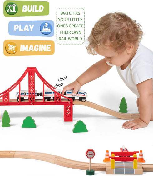 Payarma Set 3-5 Wooden Train Track Accessories Train Railway Accessories Double Suspension Train Bridge Toy Train