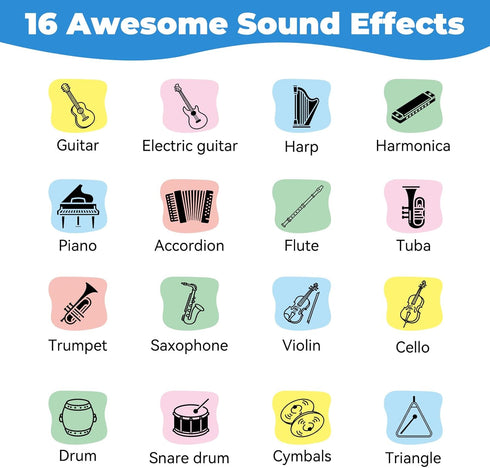 Ninigai 16 6 7 8 9 10 11 12, Musical Sound Effects Machine - Sounds Instrument Themed Noise Maker For Kids With Volume