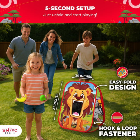 2-in-1 5-Second Setup Set Set Swooc Games - Safari Sling | Bean Bag Toss Game for Kids | Kids Cornhole Game | Outdoor