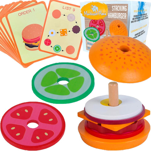 Montessori Mama Stacking Hamburger, Create a Burger Sequencing Stacker, Occupational Therapy Toys,