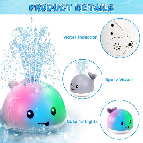 ZHENDUO Rechargeable Baby Bath Toys, Light Up Bath Toys Spray Water Bath Toy, Sprinkler Bathtub Toys for Toddlers Kids Boys Girls, Pool Bathroom Toy for Baby, Baby Toys (Grey)