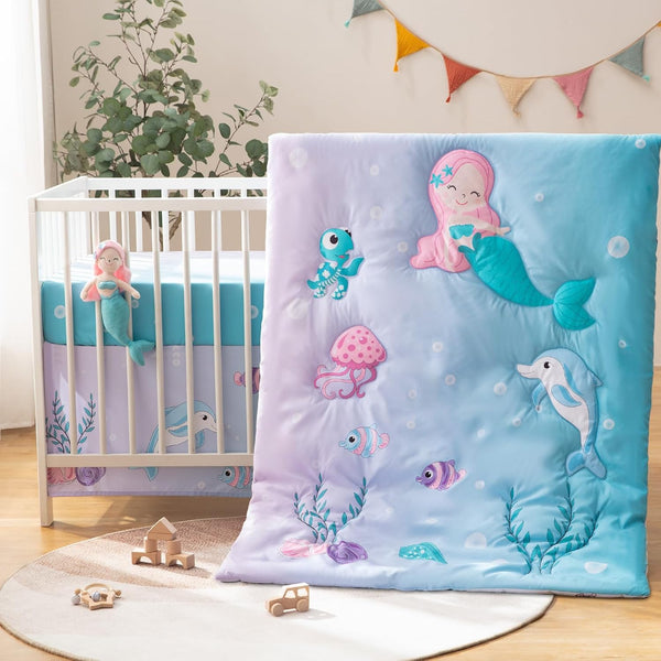 4 Pieces Crib Bedding Set for Baby Boys Girls, Infant Toddler Nursery