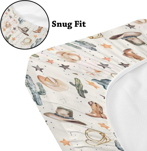 KuphiL10C 2 Pack Mattress-28x52 Western Cactus Horses Hats Mountains Pattern Baby Sheets for Crib, Unisex Western