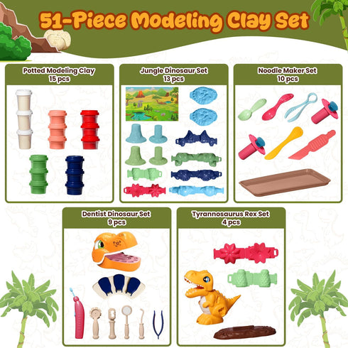 Merimon Sets, Set, Set, 3+ (4 1-51 Dinosaur Color Dough Includes Dino Dentist Play Tyrannosaurus Rex Jungle Dinosaur