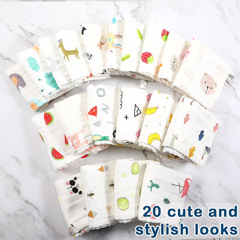 20 Pack Set 20 10 Inches 10 10 Inches 6 20 Kenning Muslin Baby Burp Cloths Washcloths Large x and x Cotton Boy Girl