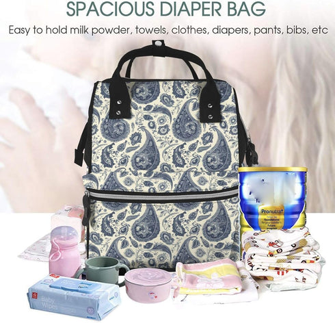 TZTTZT Backpack, Mommy Vintage Blue Paisley Print Diaper Bag Toddler Baby Girl Boy Diaper Bag for Mom Dad, Bags Travel
