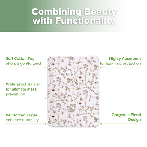 100% (1pc, 19.5" 27.5" haakaa Waterproof Changing Pad Liners, Cotton, Soft & Breathable x Vintage Garden)