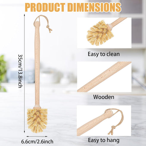 Kifmurase 4PCS 13.6 2.6 Bottle Brush Cleaner, Natural Wood Dish Scrub Brush with Sisal Bristles for Cleaning Bottles