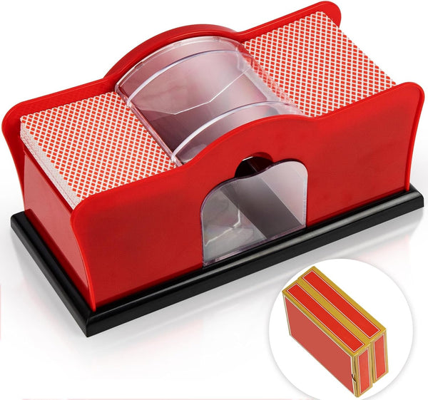 No Jammed Playing Cards Manual Hand Crank Card Shuffler, Includes 2 Decks of Playing Cards for Various Games