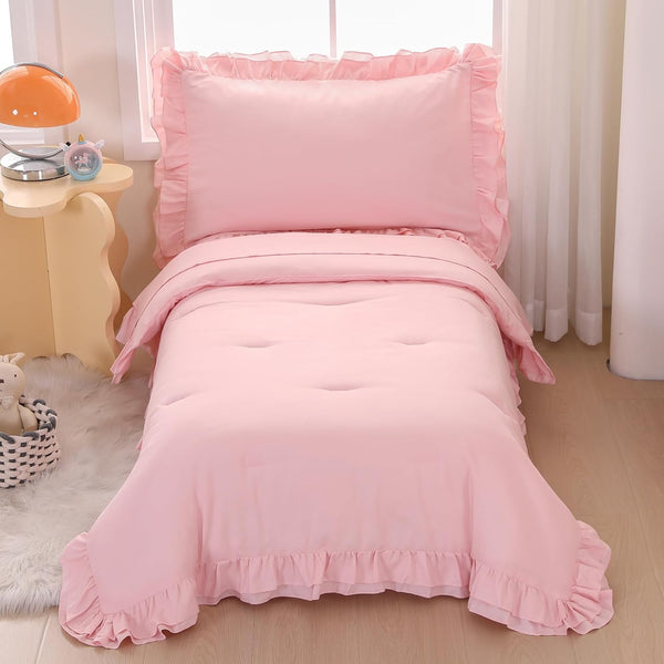 Wowelife Pink Toddler Bedding Set for Girls Toddler Bedding 4 Pieces Boho