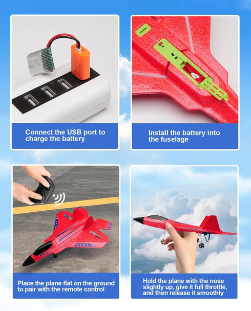 F22 2.4GHz 2 ANTSIR RC Airplane, Remote Control Jet with Gyro Stabilizer, LED Lights, Batteries, Easy to Fly for Kids