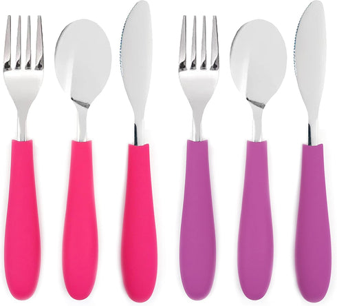 Elk and Friends Kids Silverware Set, Safe Flatware with Silicone Handle, Spoon + Fork + Knife, 6 Pieces